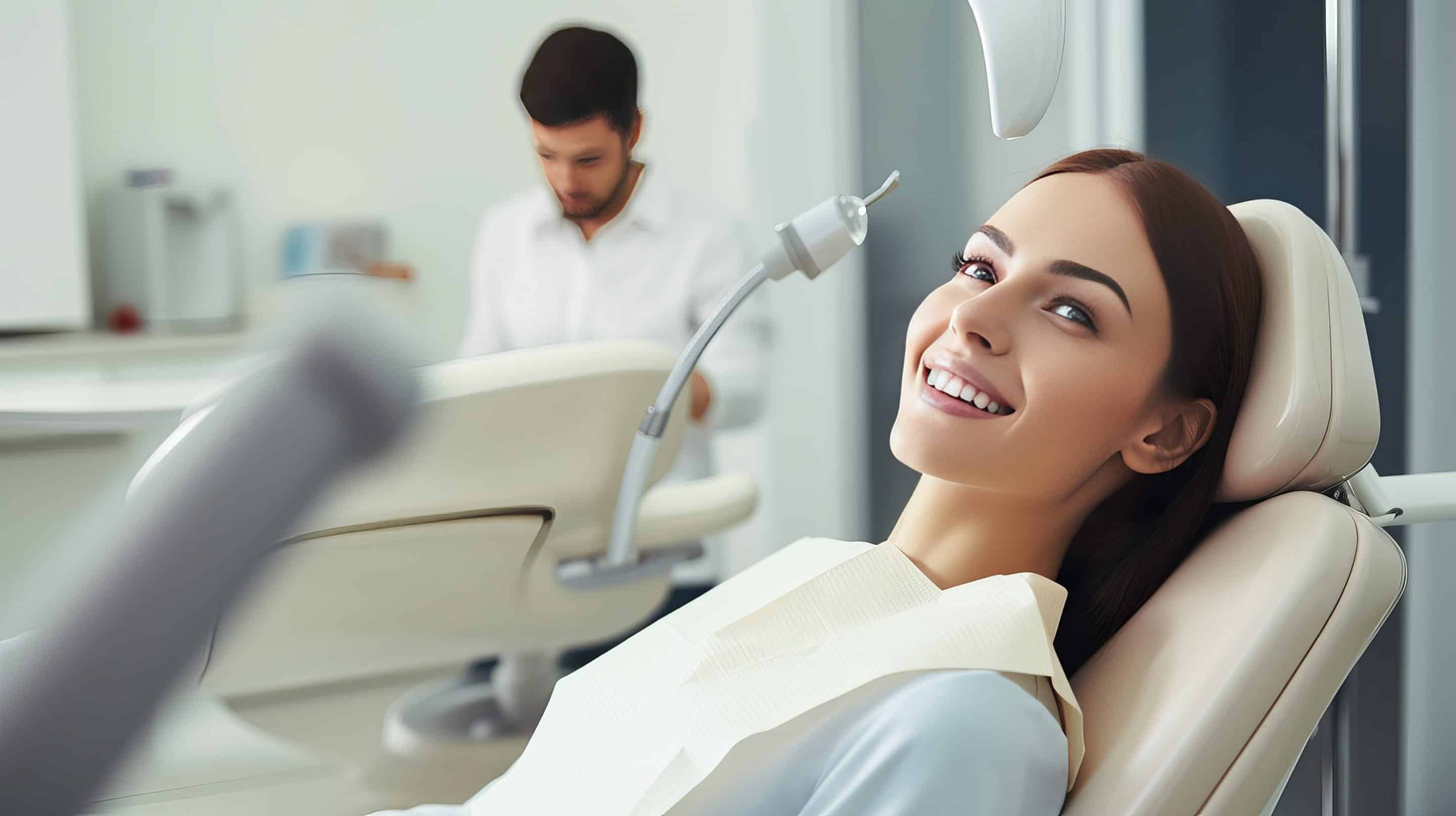 woman happy at dental appointment - Inspired Smiles